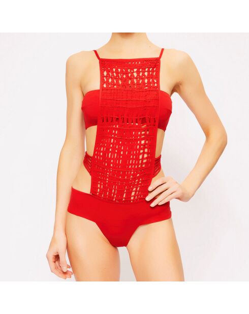Maillot de bain 3 pièces Ethno Soutache rouge