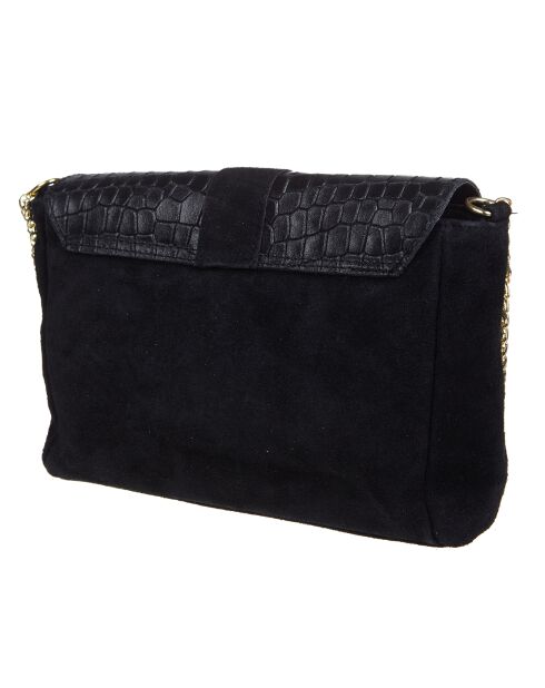 Sac bandoulière en Cuir & Velours de Cuir Hyène noir - 21x15x6 cm