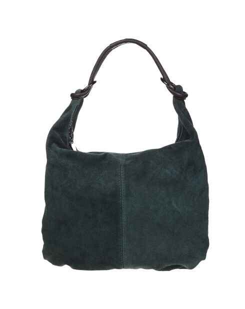 Sac Hobo en Velours de Cuir Dano vert - 43x36x6 cm