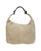 Sac Hobo en Velours de Cuir Dano taupe clair - 43x36x6 cm