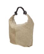 Sac Hobo en Velours de Cuir Dano taupe clair - 43x36x6 cm