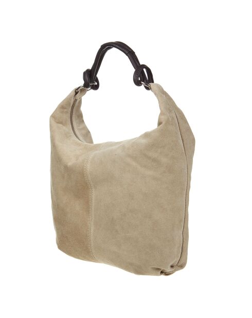 Sac Hobo en Velours de Cuir Dano taupe clair - 43x36x6 cm