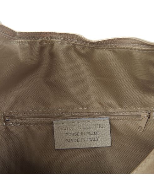 Sac Hobo en Velours de Cuir Dano taupe clair - 43x36x6 cm