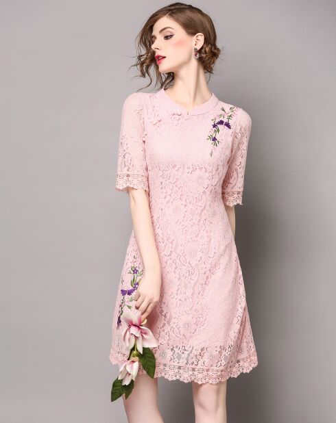 Robe manches courtes rose