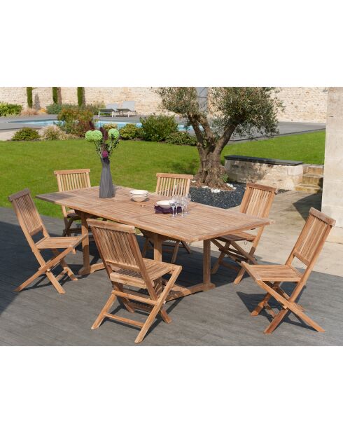 Set 1 uitschuifbare rechthoekige tafel + 6 stoelen Fun teak - 180/240x100x75 cm