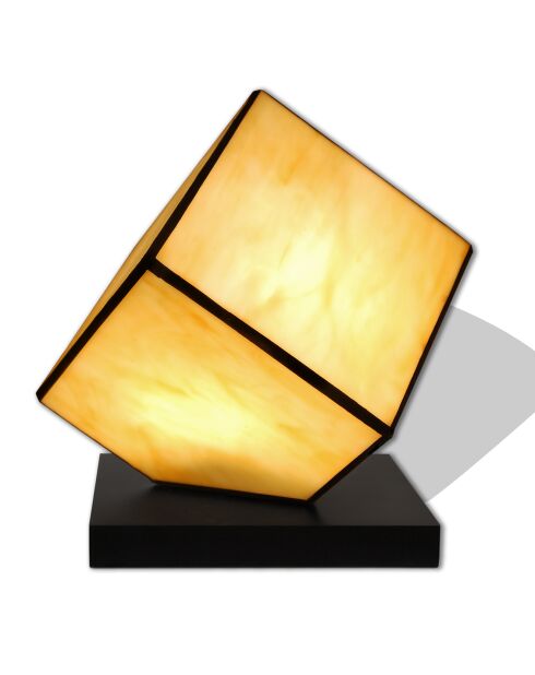 Lampe de chevet Cube jaune/marron - 24x22x22 cm