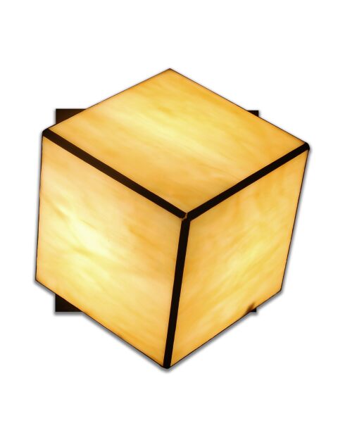Lampe de chevet Cube jaune/marron - 24x22x22 cm