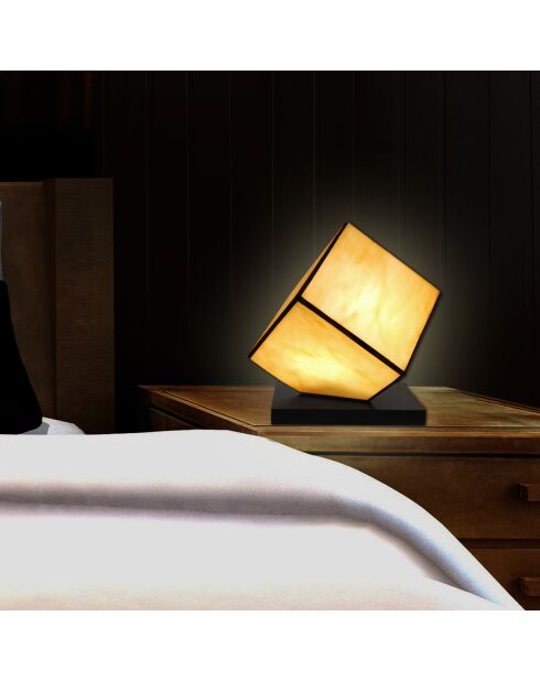 Lampe de chevet Cube jaune/marron - 24x22x22 cm