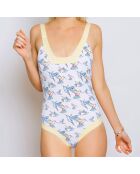 Maillot de Bain 1 Pièce retro Anna Halo blanc/bleu/jaune
