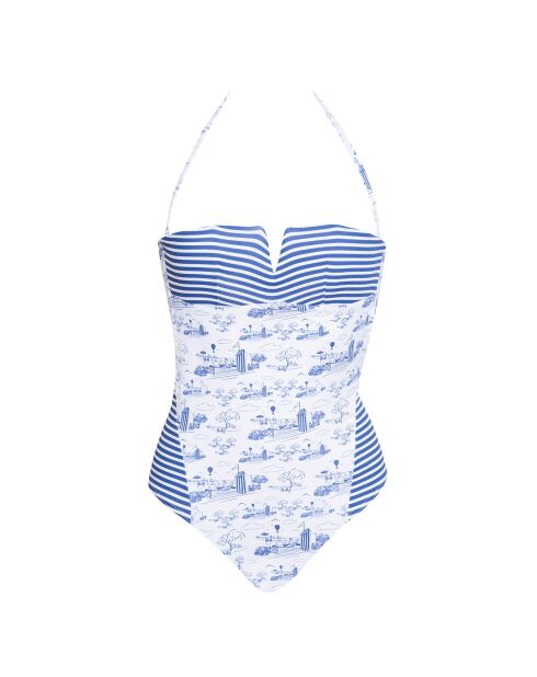 Louisa Candor marineblauw/wit badpak uit één stuk