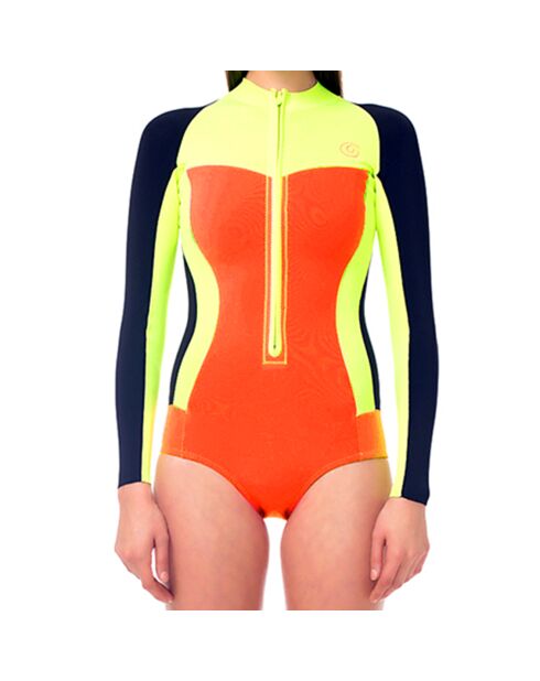 Combinaison de surf en Néoprène orange/noir/jaune