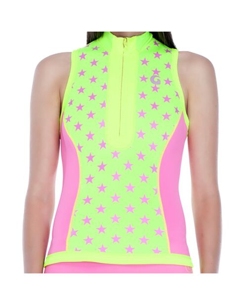 Top de bain Anti UV en Néoprène imprimé étoiles rose/jaune