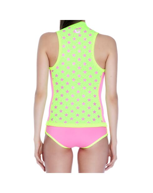 Top de bain Anti UV en Néoprène imprimé étoiles rose/jaune
