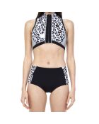 Bas de maillot shorty taille mi-haute en Néoprène imprimé léopard noir/blanc