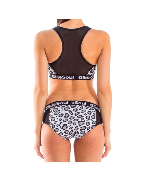 Kurze Neopren-Bikinihose mit Leopardenmuster, Schwarz/Weiß