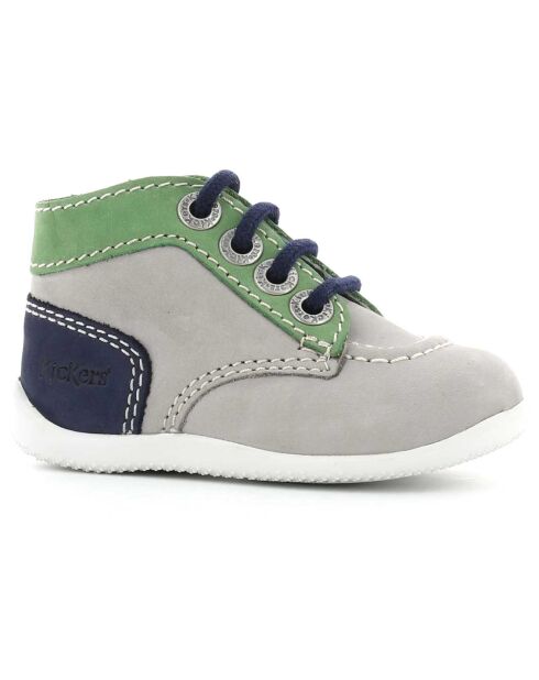 Bottillons en Velours de Cuir Bonbon gris/vert/bleu