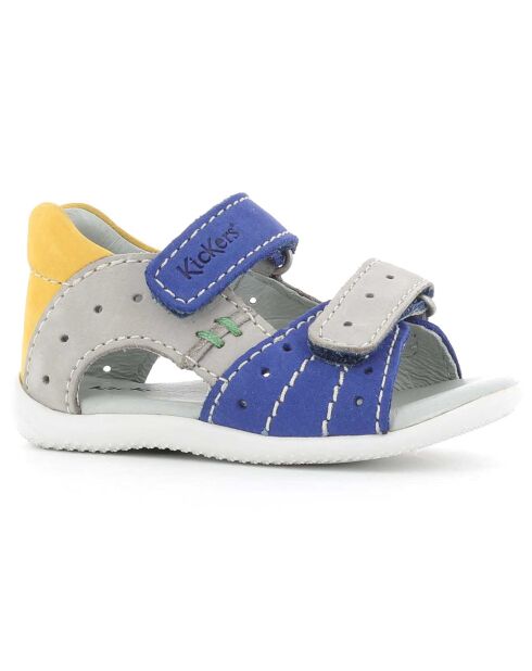 Blauw/grijs/gele fluwelen sandalen van boping van leer