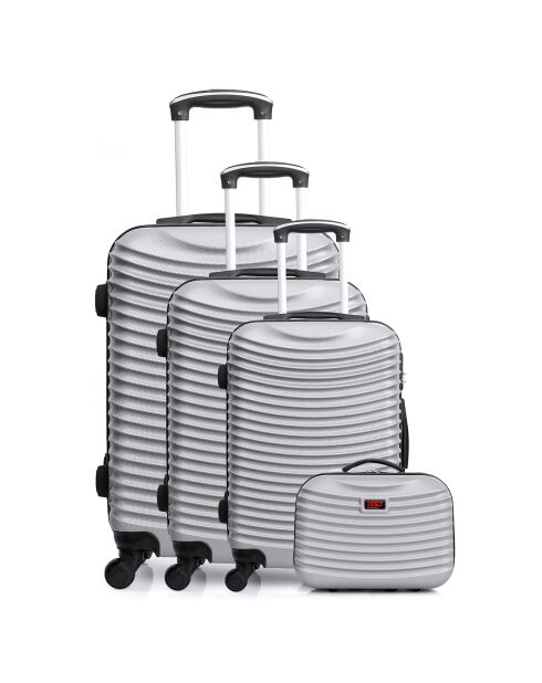 3 Valises 4 roues Etna-C 55/65/75 cm & Vanity argentées