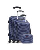 3 valigie a 4 ruote Etna-C 55/65/75 cm e Vanity blu marino