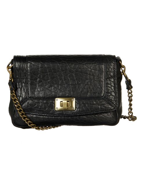 Sac bandoulière  en Cuir d'Agneau Gaby noire - 21x15x7 cm