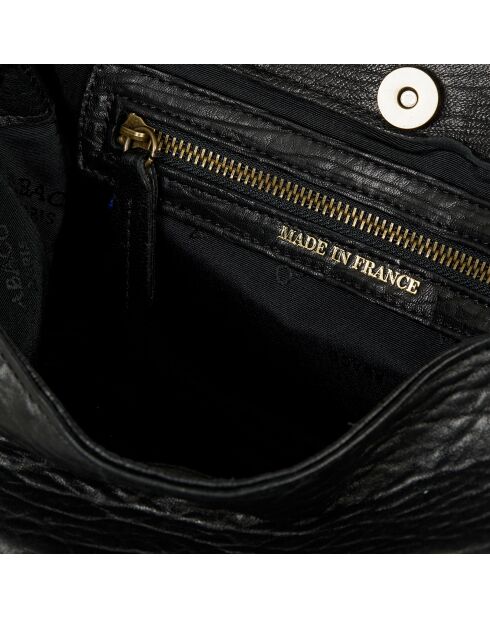 Sac bandoulière en Cuir d'Agneau & Python Eve noire - 33x20x7 cm