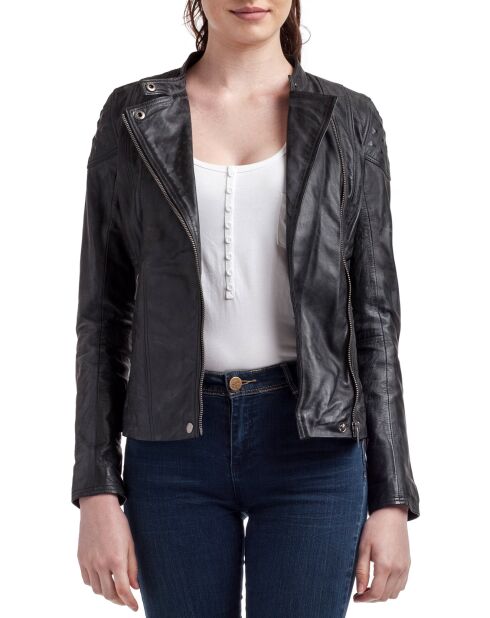 Veste en Cuir d'Agneau Adeline noire