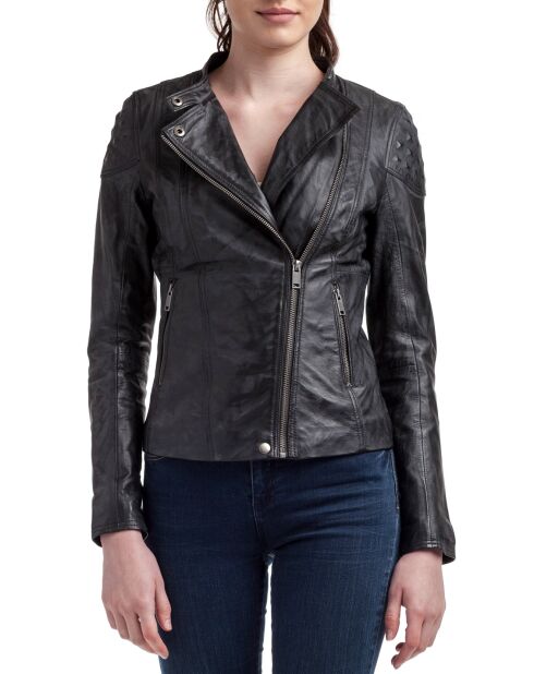 Veste en Cuir d'Agneau Adeline noire