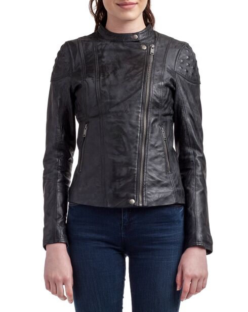 Veste en Cuir d'Agneau Adeline noire