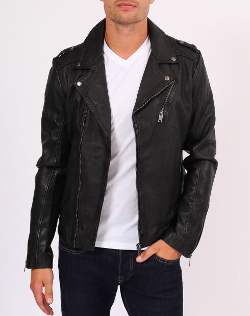 Veste en Cuir d'Agneau Lars noire