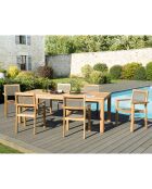 Set 1 tafel + 6 stapelbare fauteuils Kim teak - 220x100x78 cm