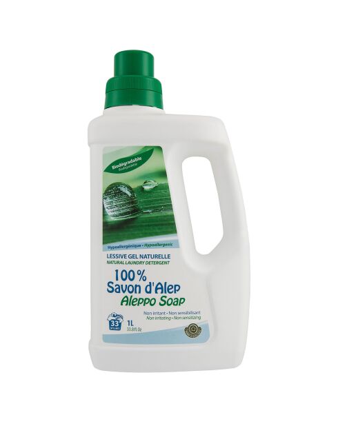 100% Aleppo-zeep, natuurlijk gelwasmiddel - 1L/33 wasbeurten