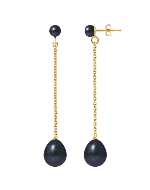 Ilana Ohrringe aus Gelbgold mit schwarzen Süßwasserperlen