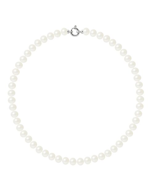 Zimtkette Weißgold Natürliche weiße Süßwasserperlen