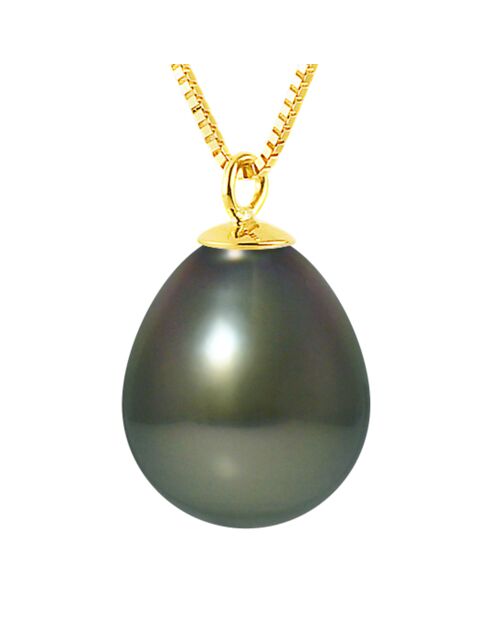 Olivia halsketting geelgoud en grijs/groene Tahitiaanse parel