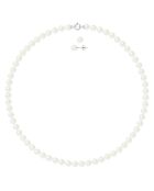 Ashley Set aus Halskette und Ohrringen, Weißgold, natürliche weiße Süßwasserperlen