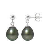 Pendientes Violaine Silver con perlas tahitianas, color negro, Tahití