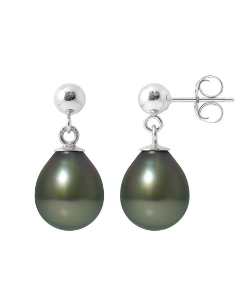 Pendientes Violaine Silver con perlas tahitianas, color negro, Tahití