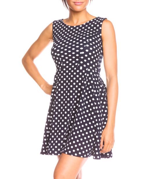 Louisa zwarte jurk met stippenprint