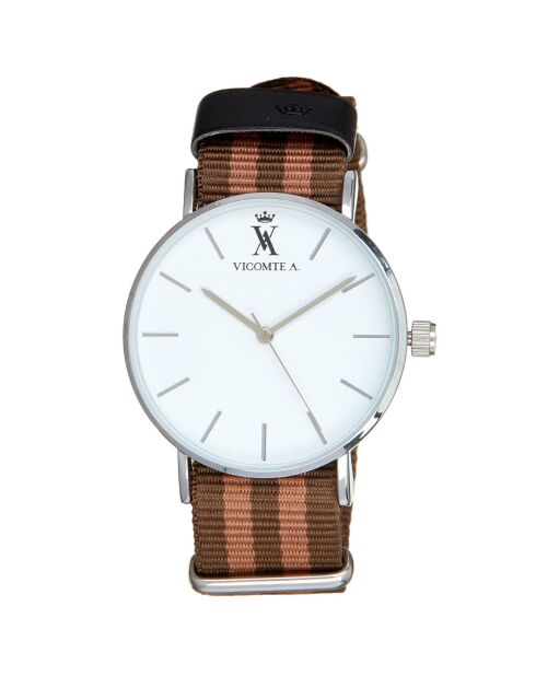 Montre Mixte en Nylon brun/camel + bracelet en Acier argenté