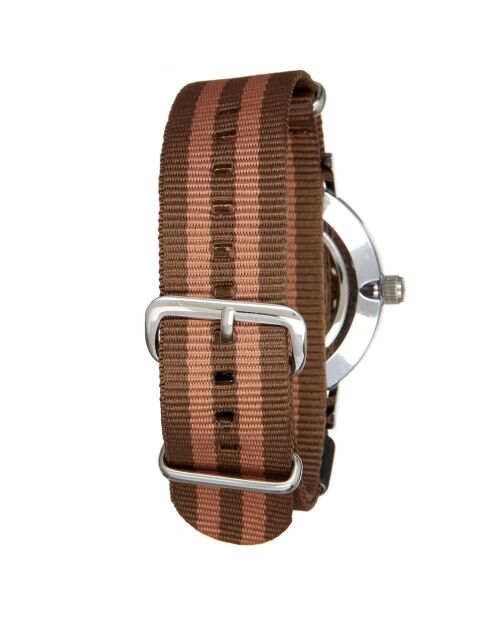 Montre Mixte en Nylon brun/camel + bracelet en Acier argenté