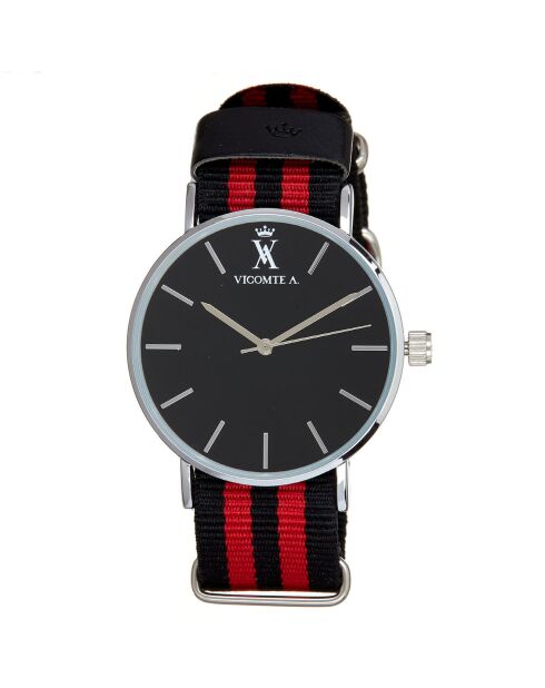 Montre Mixte en Nylon noir/rouge + bracelet en Acier argenté