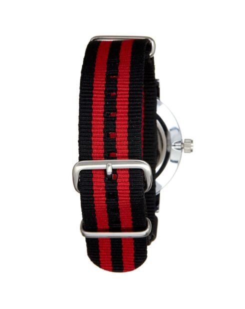 Montre Mixte en Nylon noir/rouge + bracelet en Acier argenté