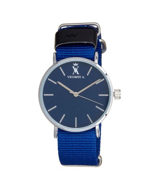 Montre Mixte en Nylon bleue + bracelet en Acier argenté