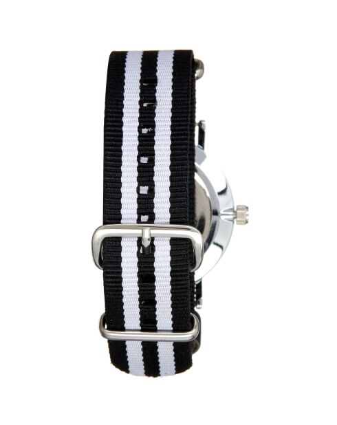 Montre Mixte en Nylon noir/blanc + bracelet en Acier argenté
