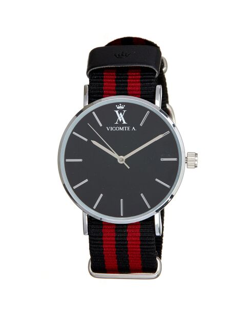 Montre Mixte en Nylon noir/bordeaux + bracelet en Acier argenté