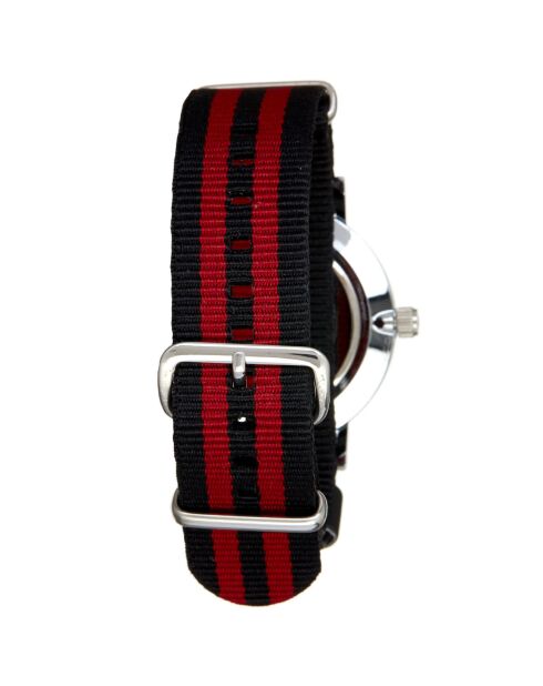 Montre Mixte en Nylon noir/bordeaux + bracelet en Acier argenté