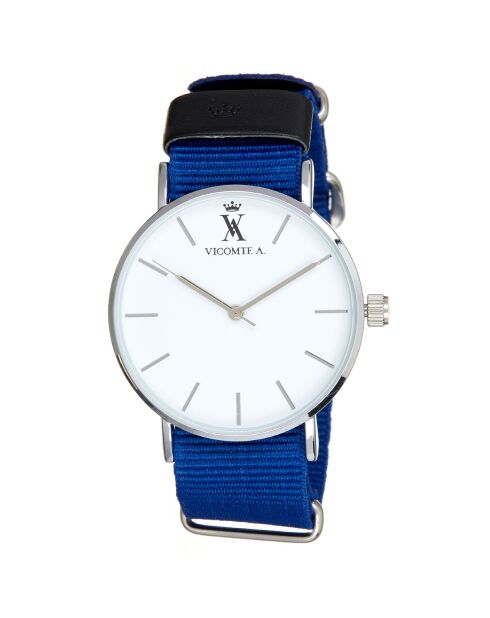 Montre Mixte en Nylon bleue + bracelet en Acier argenté