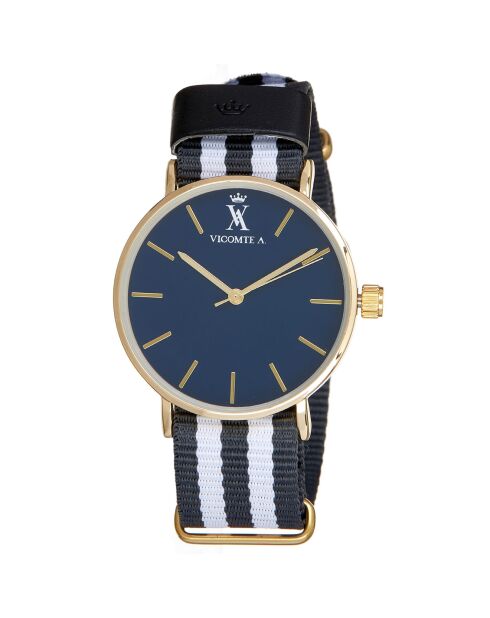 Montre Mixte en Nylon gris/gris clair + bracelet en Acier doré