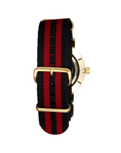 Montre Mixte en Nylon noir/bordeaux + bracelet en Acier doré