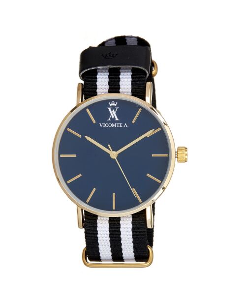 Montre Mixte en Nylon gris/blanc + bracelet en Acier doré